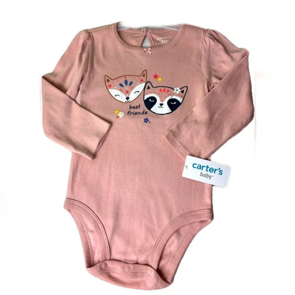 NWT long sleeve onesie cartoon fox Jimothy raccoon Red Panda graphic bodysuit